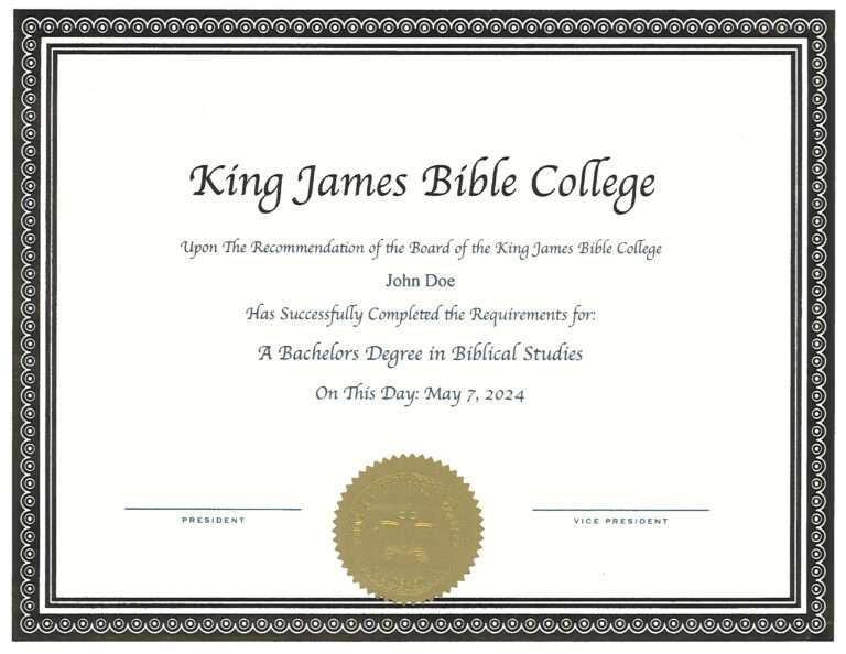 King James Bible College Diploma